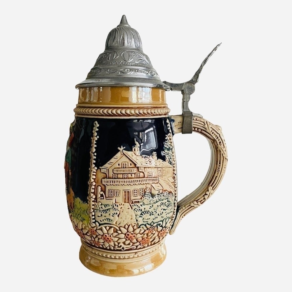 Vintage Authentic German Beer Stein 8.5” Ceramic Tankard with Silver Lid 0.8L VG - Picture 4 of 7